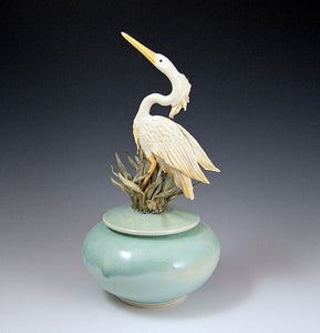 Heron Covered Jar Glazed - Eclipse Gallery