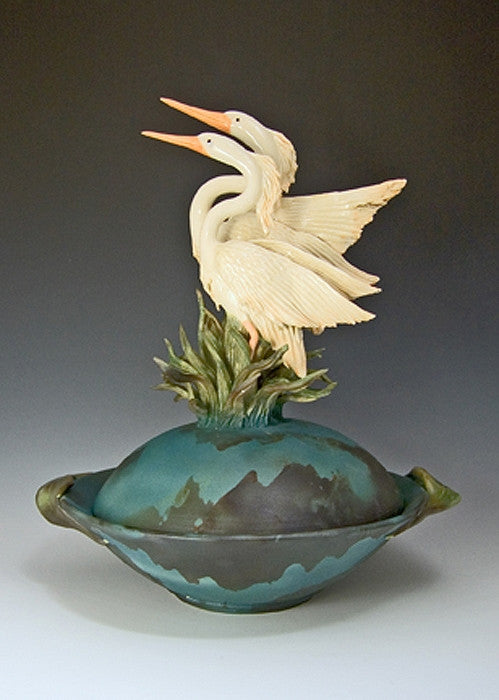 2 Herons Covered Bowl - Eclipse Gallery