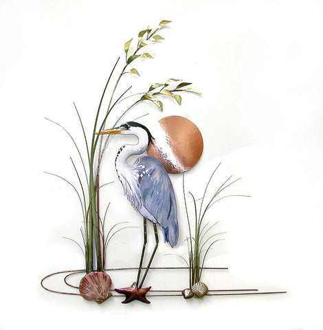 Great Blue Heron with seaoats and sun - Eclipse Gallery