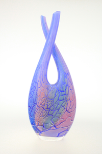 Doubleneck Vase- Aurora Overlay w/ Cobalt blue
