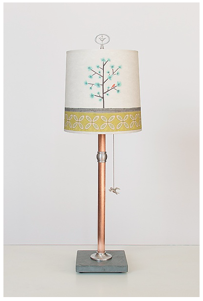 Steel Table Lamp with Drum Shade in Tree Song