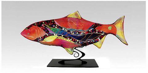 Sea Glass Ruby Moon Fish Sculpture