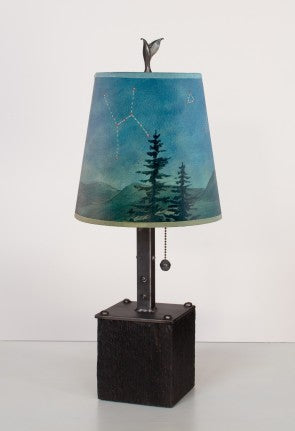 Steel Table Lamp on Reclaimed Wood in Midnight Sky