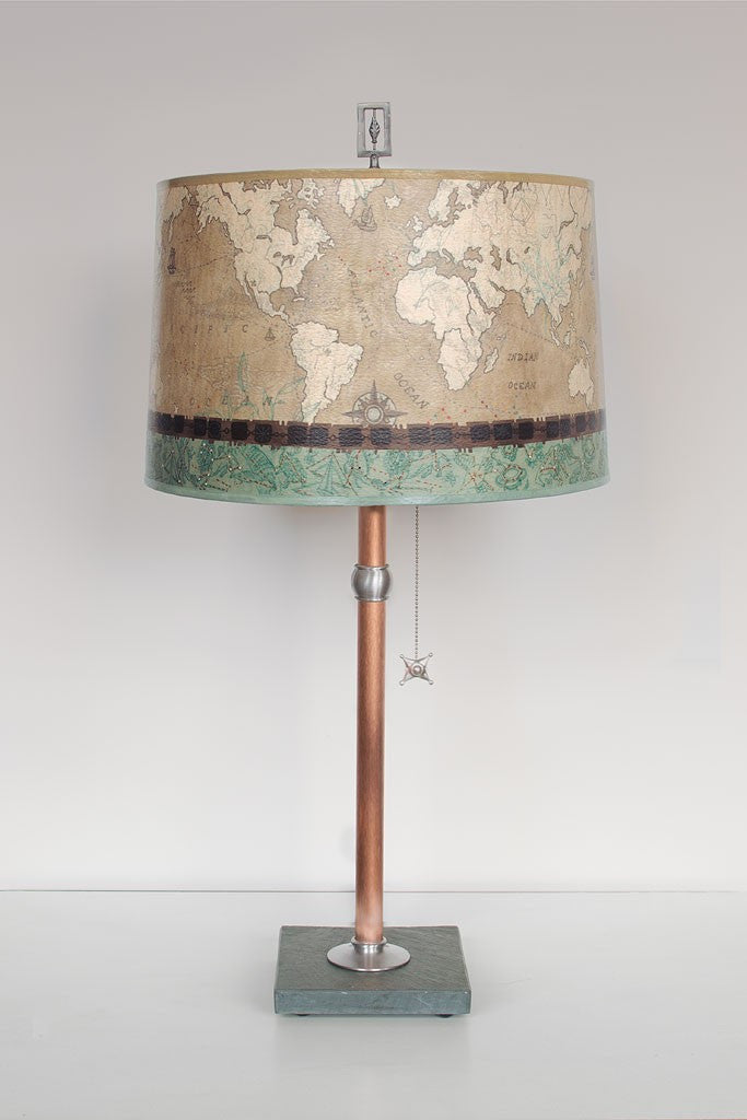 Copper Table Lamp with Drum Shade in Sand Map - Eclipse Gallery